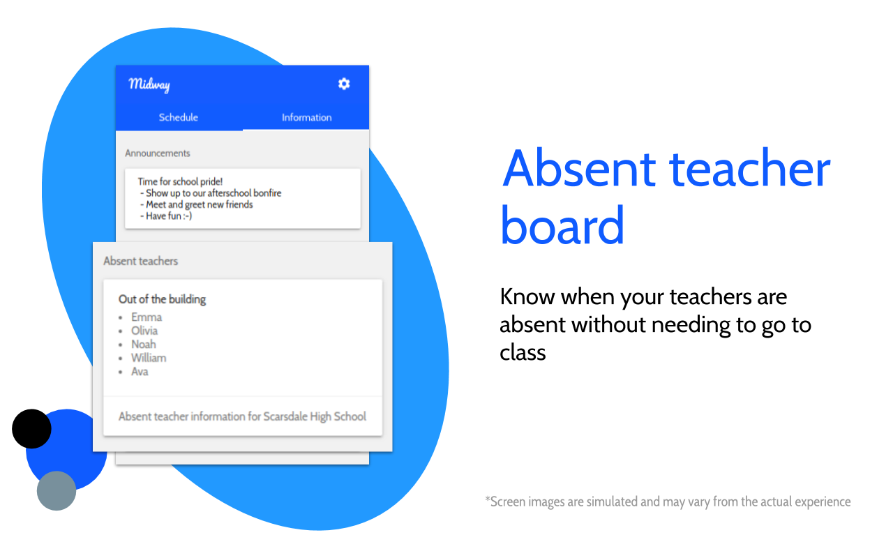 Dashboard displays absent teachers Midway v3.0.0 marketing slide 4